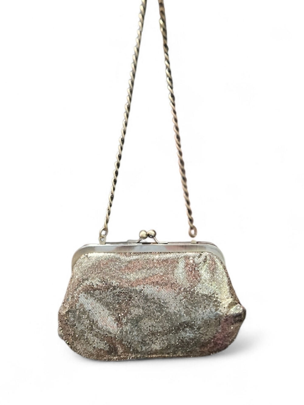 Vintage 2000s Express Metallic Mesh Chain Clutch Champagne Gold— Y2K Glam